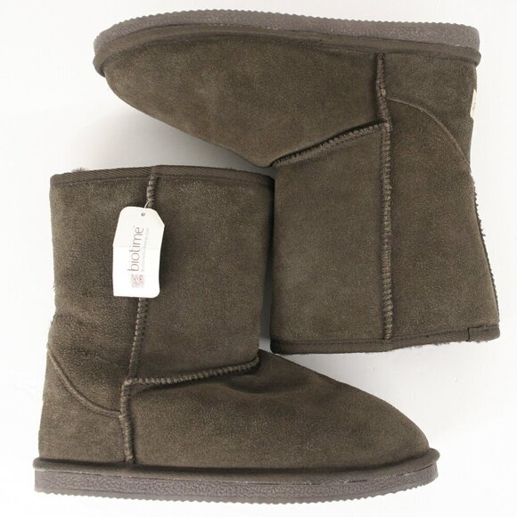 Sz 8 NWT Biotime Suede Chocolate Brown Winter Pull On‎ Sheep Shearling Boots - Picture 3 of 10